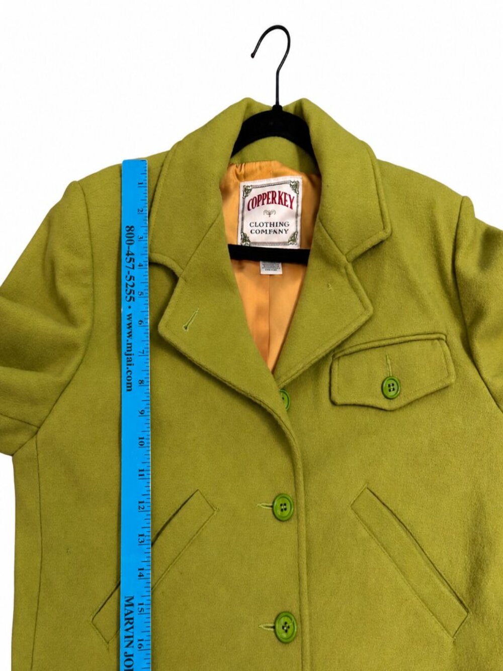 Copper Key Vintage Chartreuse 100% Wool Cropped Button Front Jacket - Picture 9 of 10